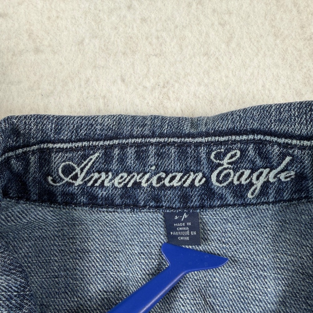 American Eagle Denim Jacket Womens Small Blue Distressed Cotton Trucker RN54485 - Picture 3 of 7